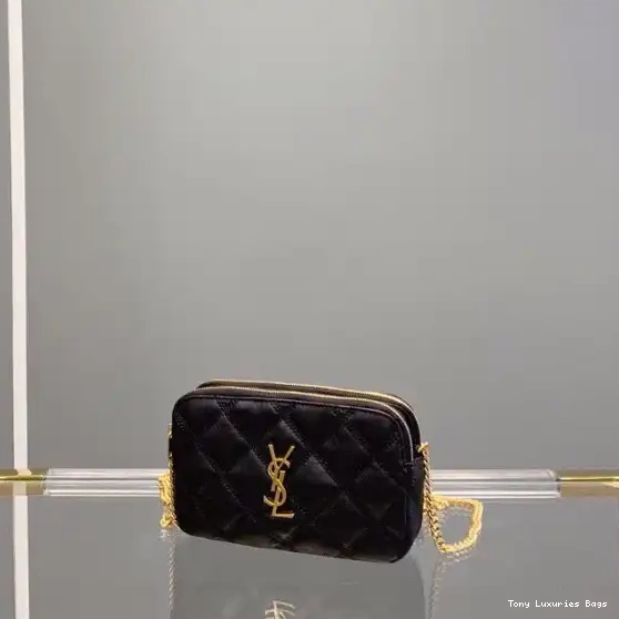 Tony Luxuries QUILTED LAMBSKIN POUCH IN DOUBLE-ZIP YSL BECKY 0524